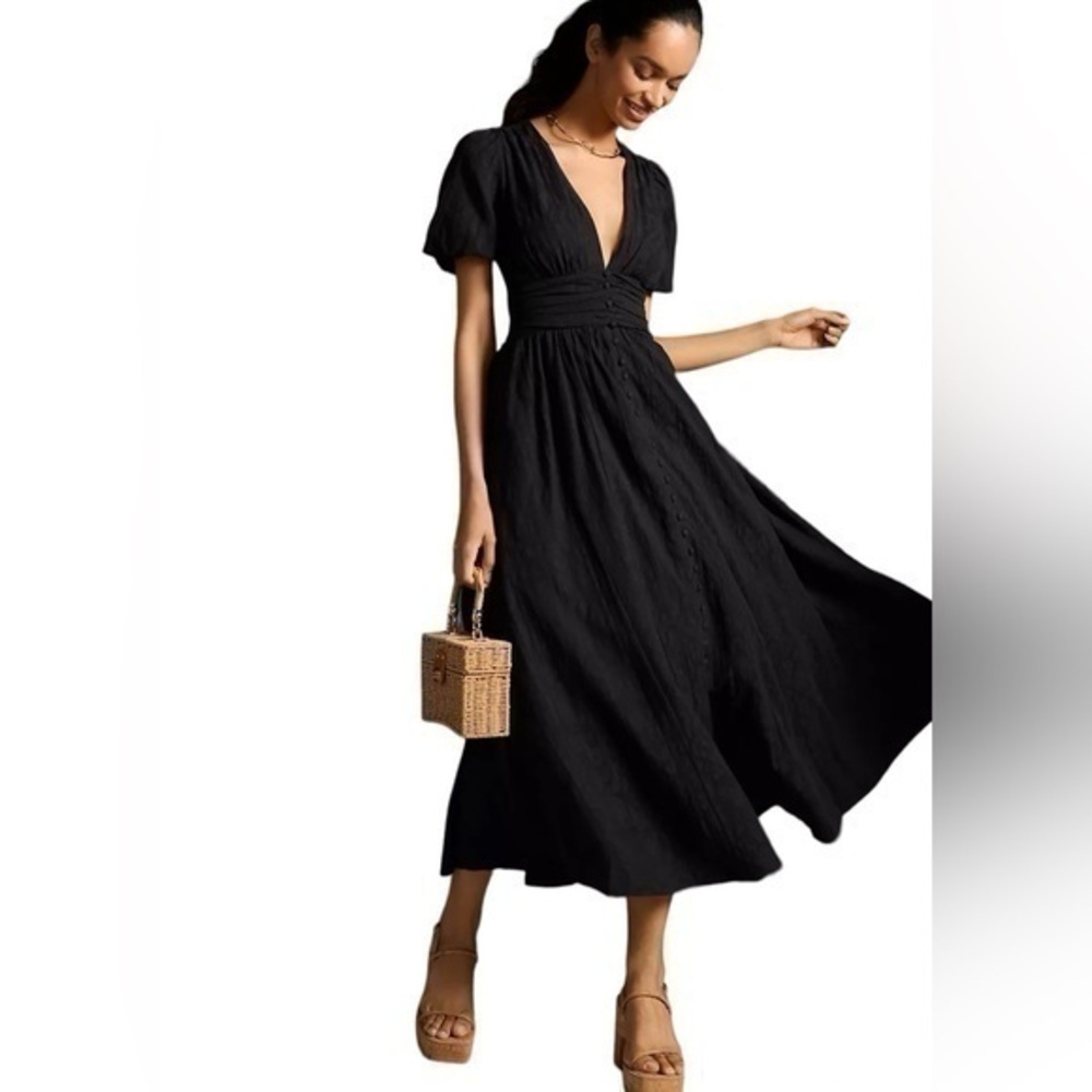 ANTHROPOLOGIE The Katerina Button-Front Black Dress